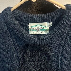 Aran Crafts Men's Deep Blue Crewneck Sweater 100% Wool